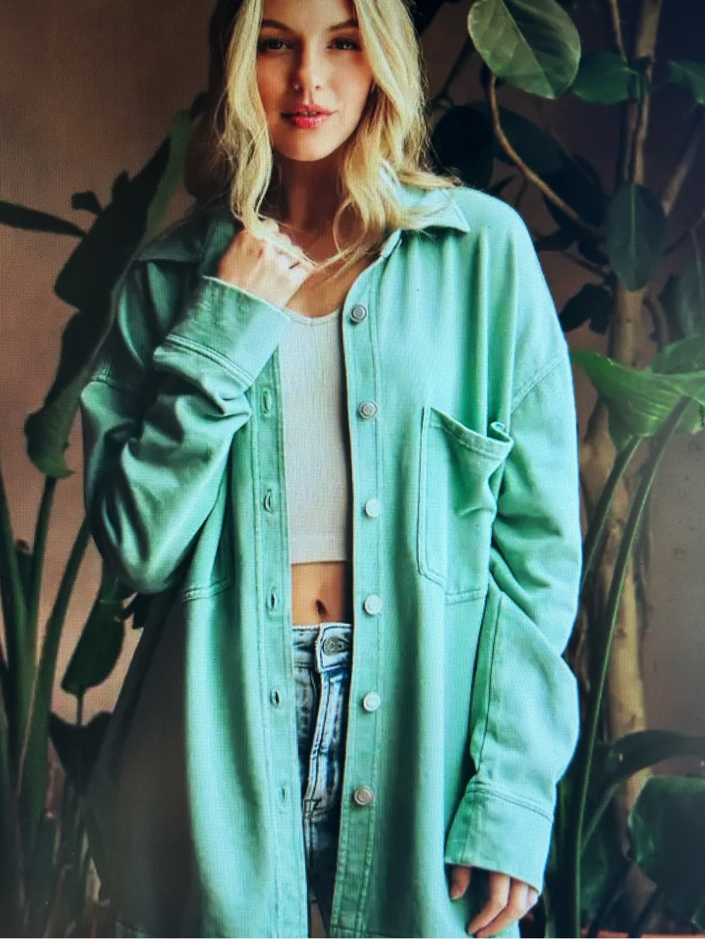 32 Degrees Dusty Mint Oversized soft Fleece Button Up. Size l.